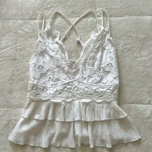 Francesca's White Lace Ruffle Top